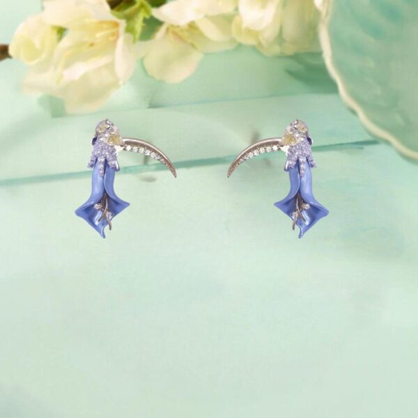 925 Sterling Silver Midnight Bloom Crescent Earrings - Image 2