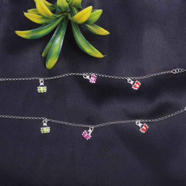 925 Sterling Silver Colorful Ladybug Charm Anklet (PAIR ANKLET)