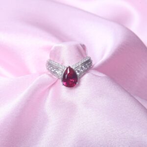 925 Sterling Silver Crimson Tear Diamond Ring