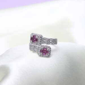Double Ruby and Diamond Bypass Ring