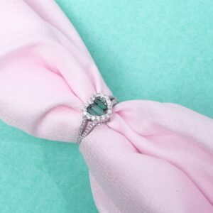 92.5 Sterling Silver Emerald Heart Halo Ring
