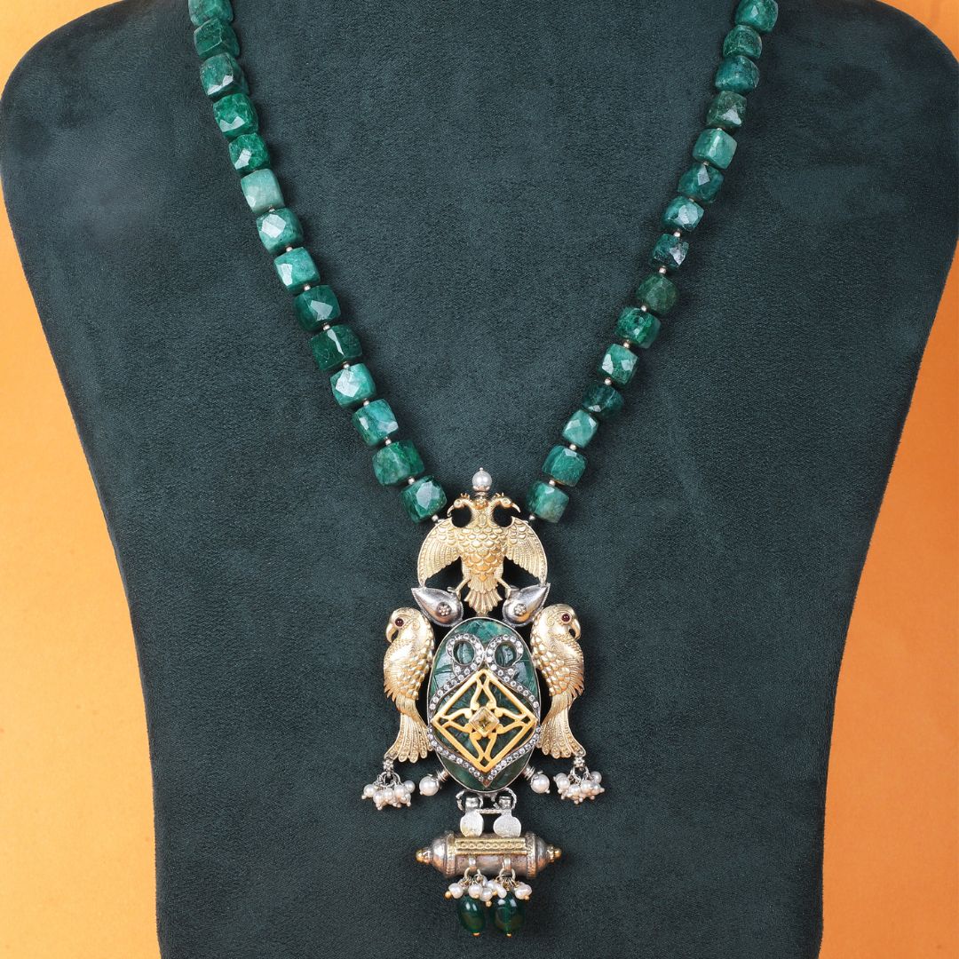 925 Sterling Silver Emerald Falcon Pendant