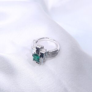 Geometric Emerald, Onyx, and Diamond Ring