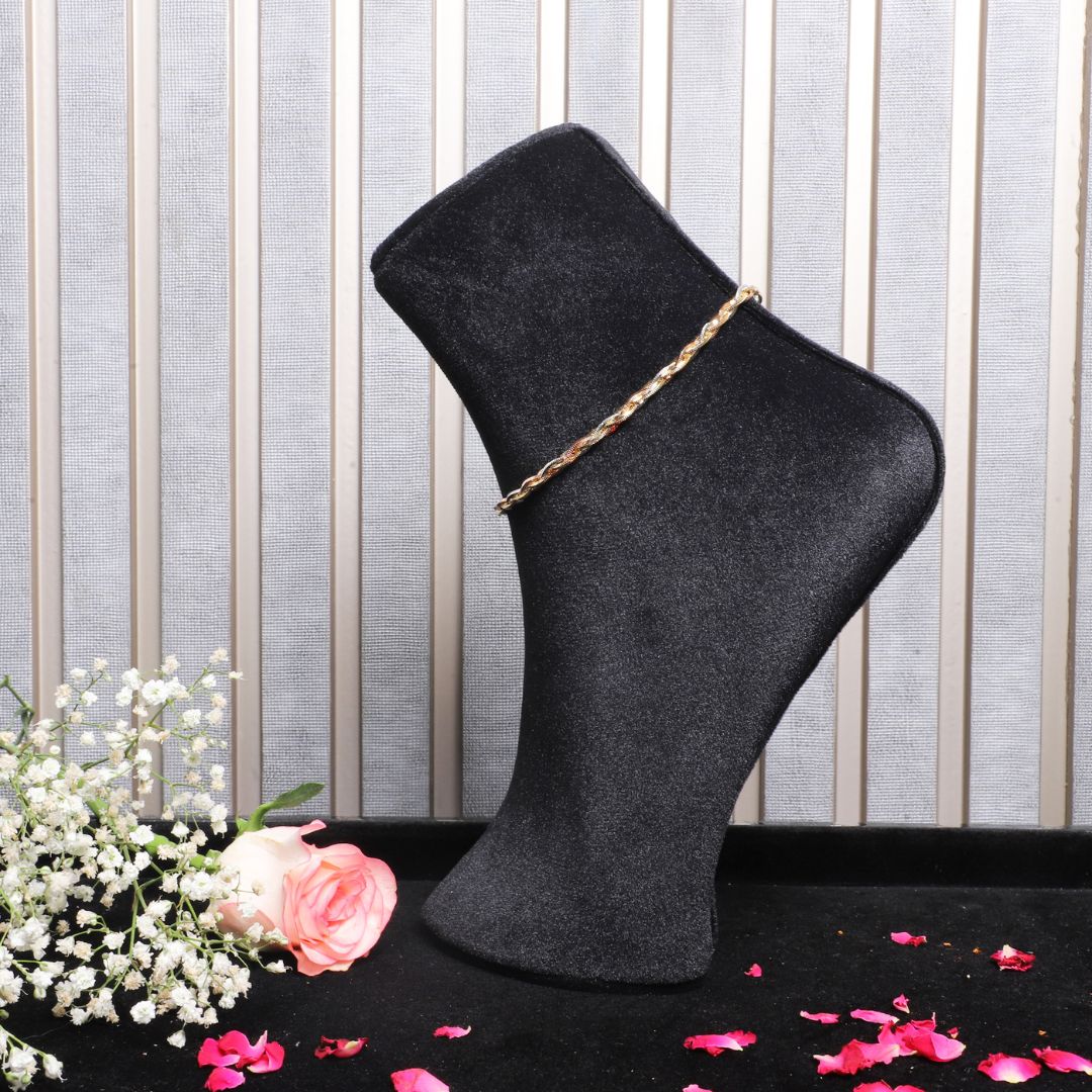 925 Sterling Silver Gold Twisted Chain Anklet (PAIR ANKLET)