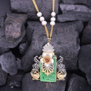 925 Sterling Silver Jade Swan Lotus Pendant