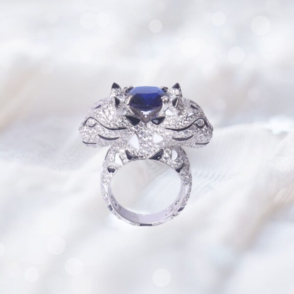 925 Sterling Silver Majestic Panther Sapphire Ring - Image 2