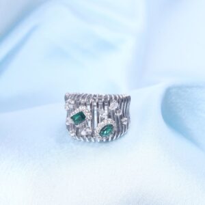 Modern Architectural Emerald and Diamond Ring
