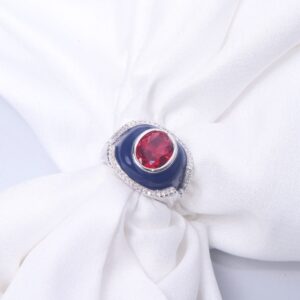 92.5 Sterling Silver Modern Enamel and Ruby Cocktail Ring