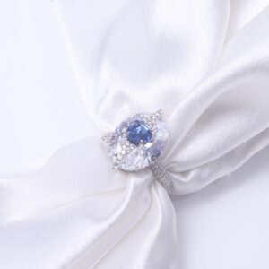 92.5 Sterling Silver Modern Halo Oval and Sapphire Ring