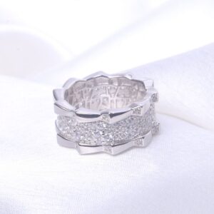 92.5 Sterling Silver Modern Pave and Geometric Statement Ring