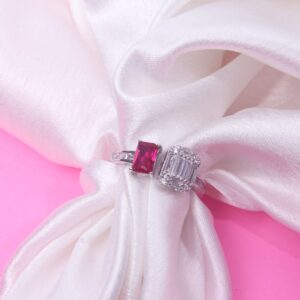 92.5 Sterling Silver Modern Ruby and Baguette Diamond Ring