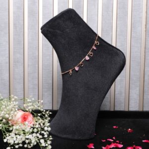 925 Sterling Silver Heart and Crystal Charm Anklet (PAIR ANKLET)