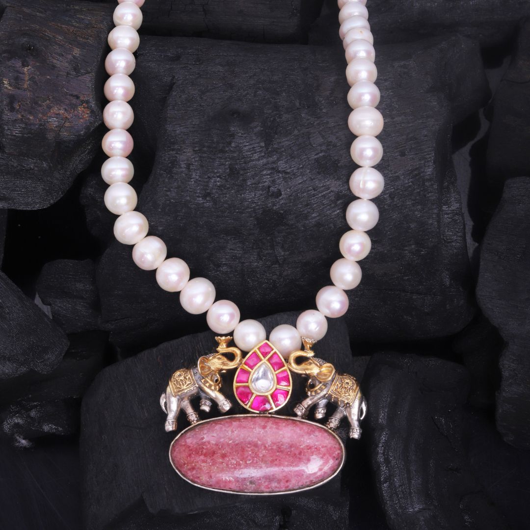 925 Sterling Silver Royal Elephant Pearl Pendant