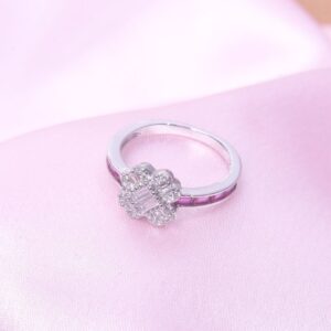 92.5 Sterling Silver Ruby and Diamond Clover Ring