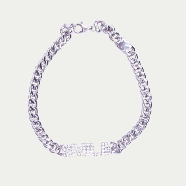 925 Sterling Silver Sparkling "SMILE" Statement Bracelet - Image 2