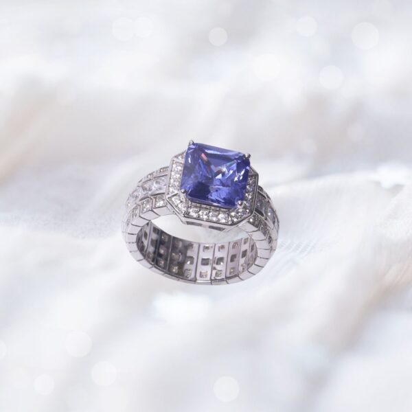 925 Sterling Silver Tanzanite Halo Cushion Ring - Image 2