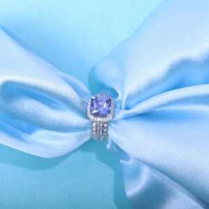 925 Sterling Silver Tanzanite Halo Cushion Ring