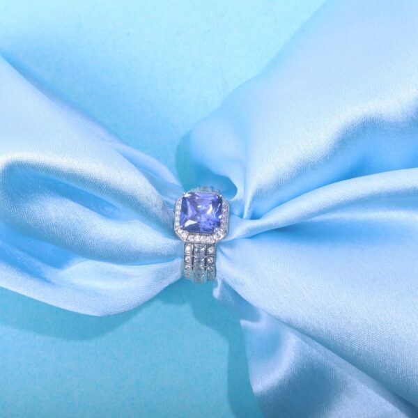 925 Sterling Silver Tanzanite Halo Cushion Ring