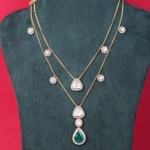 925 Sterling Silver Triple Strand Emerald Pendant