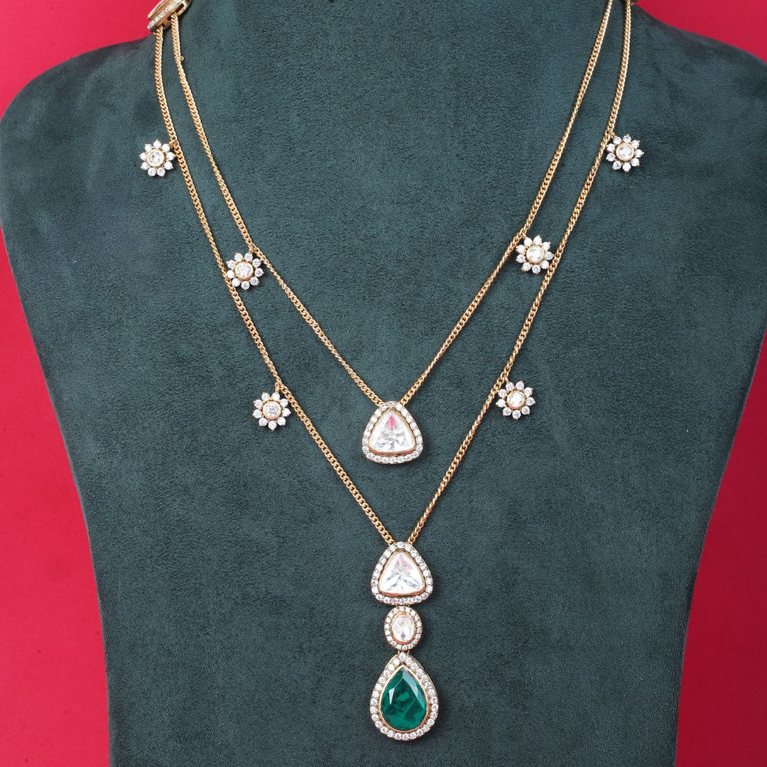 925 Sterling Silver Triple Strand Emerald Pendant