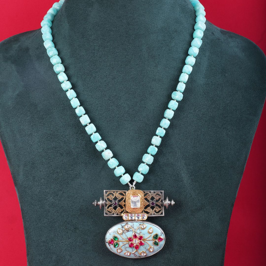 925 Sterling Silver Turquoise Beaded Pendant