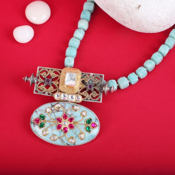 925 Sterling Silver Turquoise Beaded Pendant - Image 2