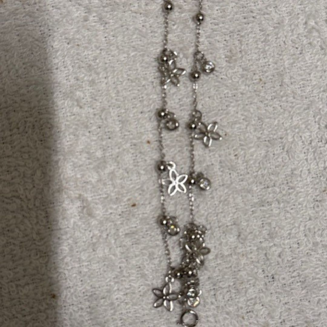 925 Sterling Silver Flower and Bead Baby Anklet