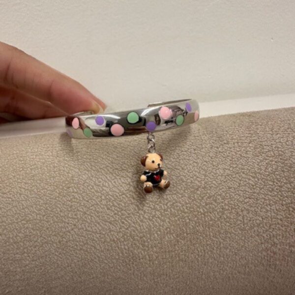 925 Sterling Silver Polka Dot Bear Charm Bangle