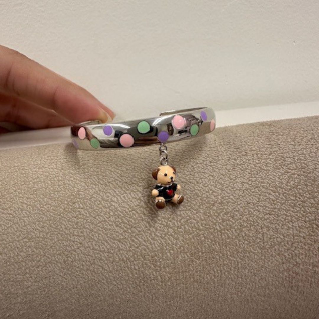 925 Sterling Silver Polka Dot Bear Charm Bangle