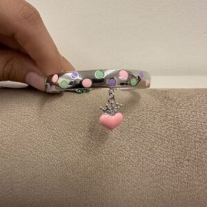 925 Sterling Silver Princess Heart Polka Dot Bangle