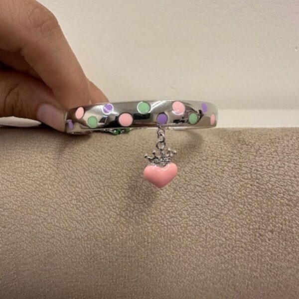 925 Sterling Silver Princess Heart Polka Dot Bangle