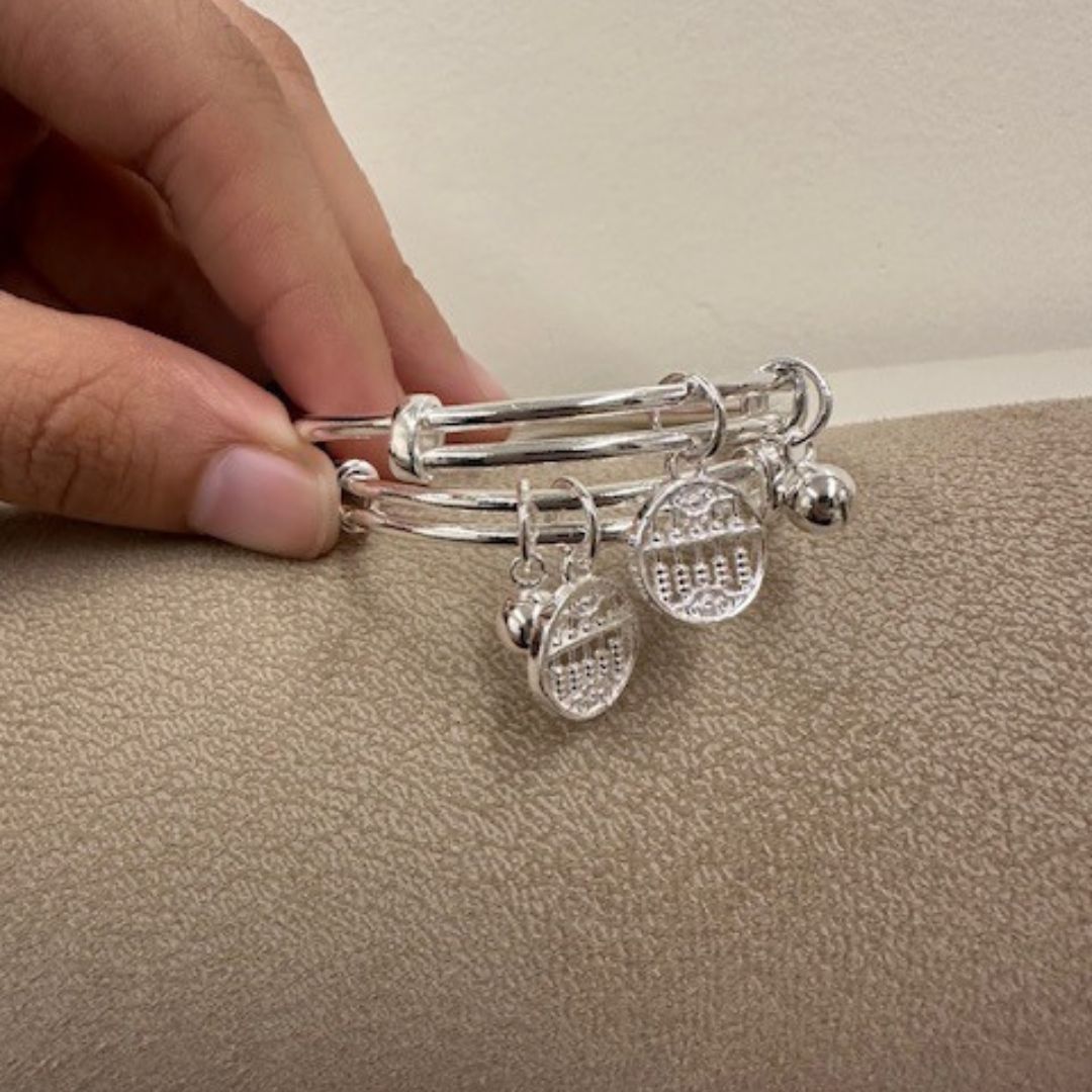 925 Sterling Silver Double Bangle Charm Bracelet