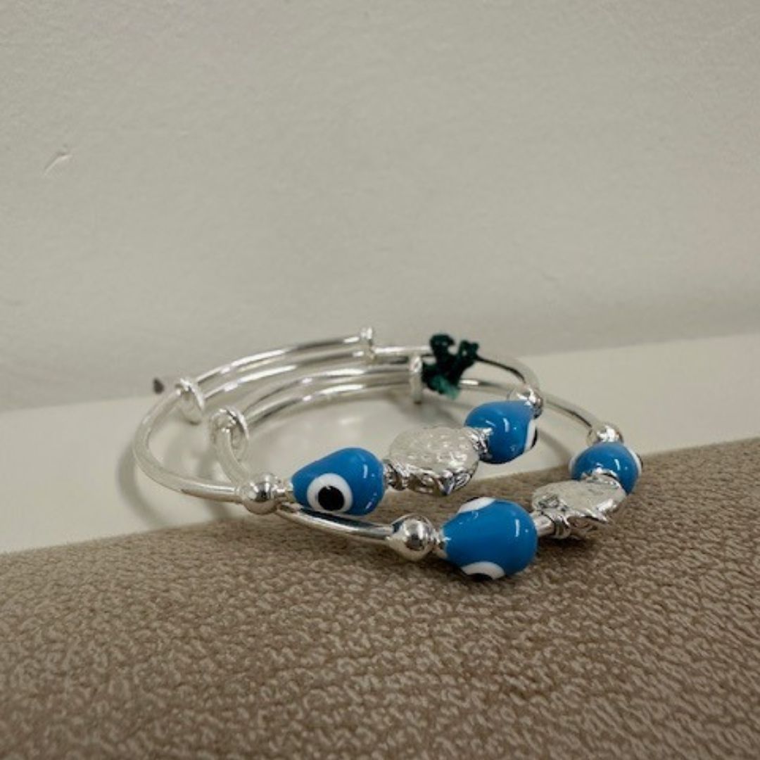 925 Sterling Silver  Evil Eye Charm Bangles