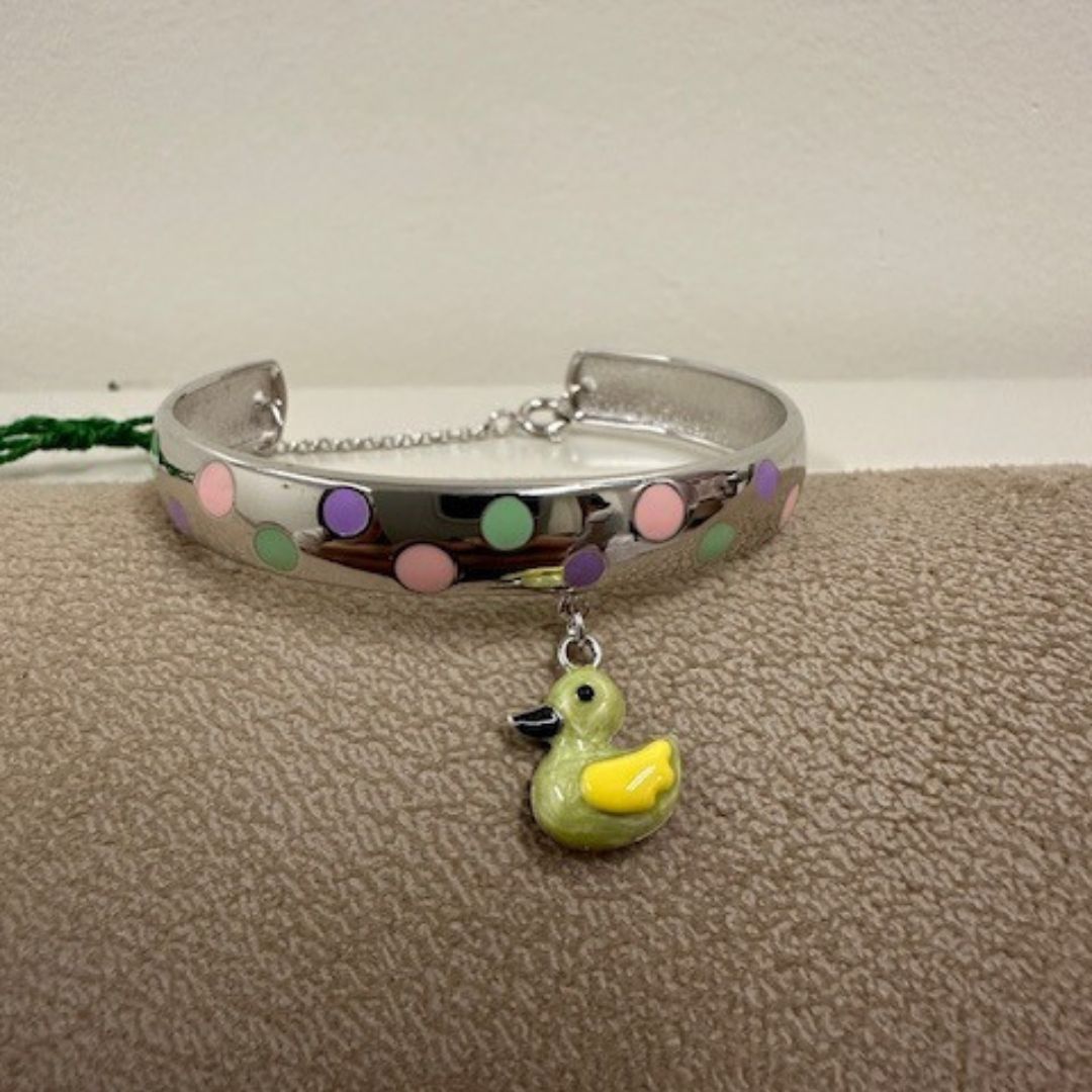 925 Sterling Silver Rubber Duck Polka Dot Bangle