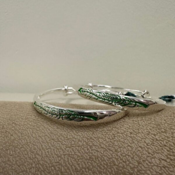 925 Sterling Silver Emerald Leaf Engraved Kada