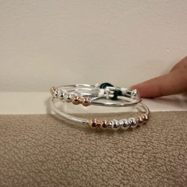 925 Sterling Silver Two-Tone Beaded Kada