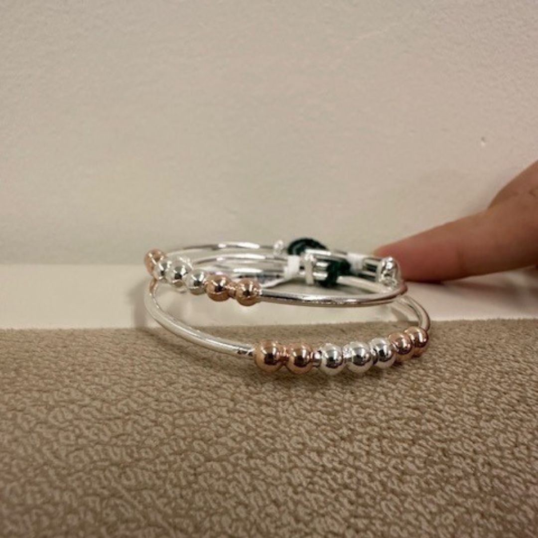 925 Sterling Silver Two-Tone Beaded Kada