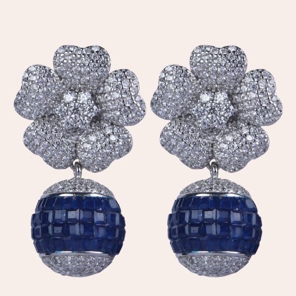 925 Sterling Silver Sapphire Bloom Drop Earrings