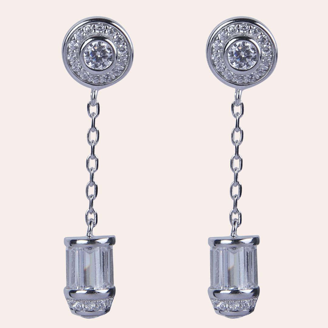 925 Sterling Silver Crystal Chain Drop Earrings
