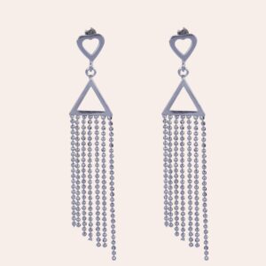 925 Sterling Silver Heart Cascade Tassel Earrings