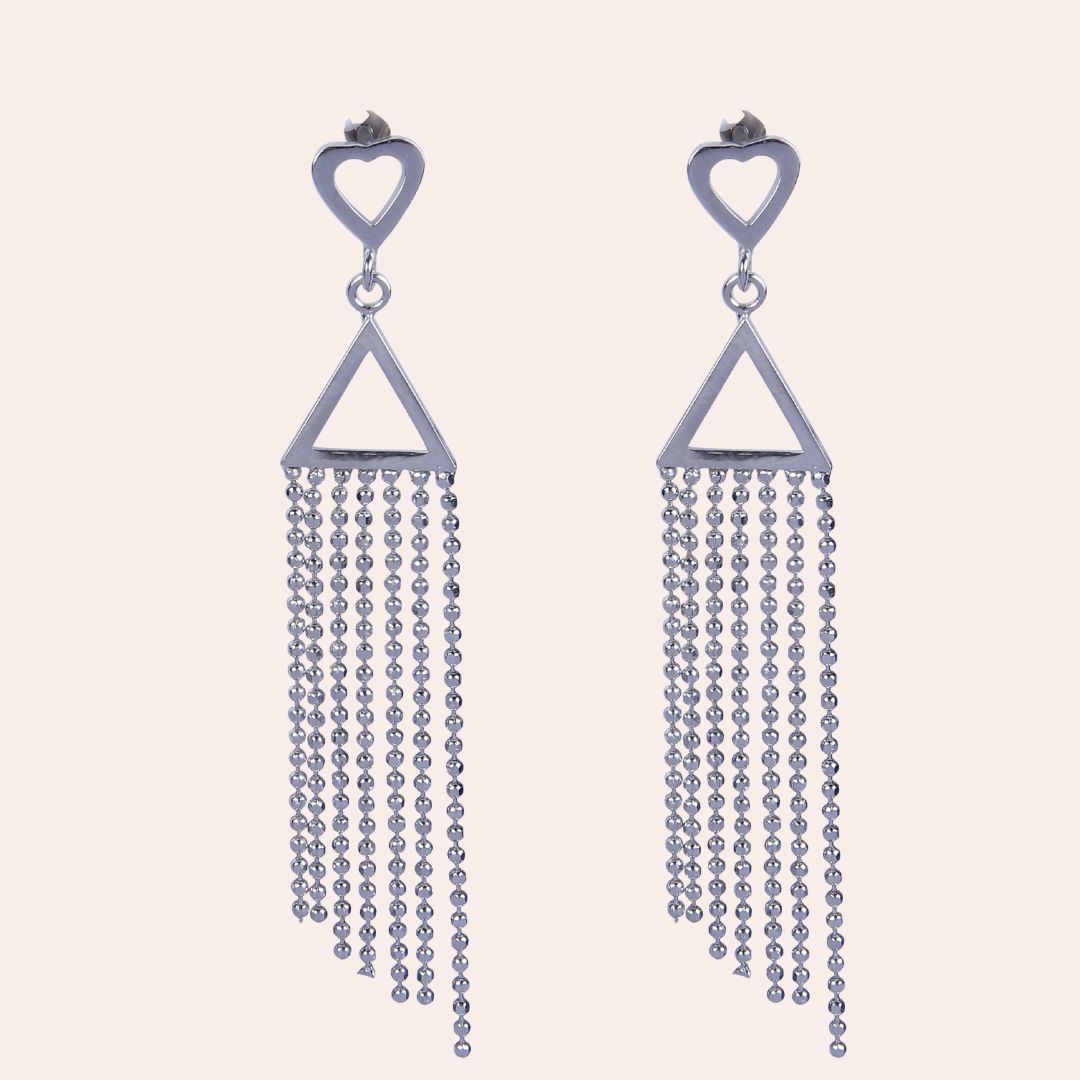 925 Sterling Silver Heart Cascade Tassel Earrings