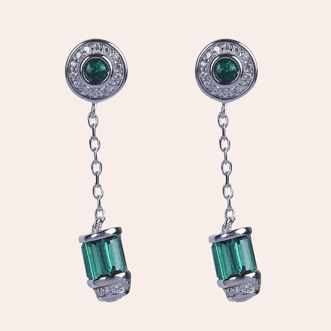 925 Sterling Silver Emerald Elegance Drop Earring