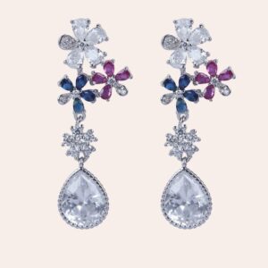 925 Sterling Silver Floral Dangle Earrings