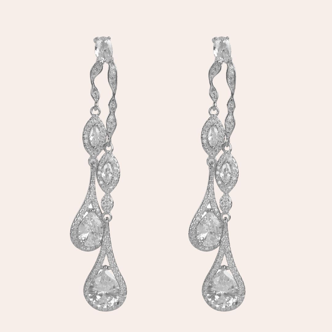 925 Sterling Silver Diamond Cascade Drop Earrings