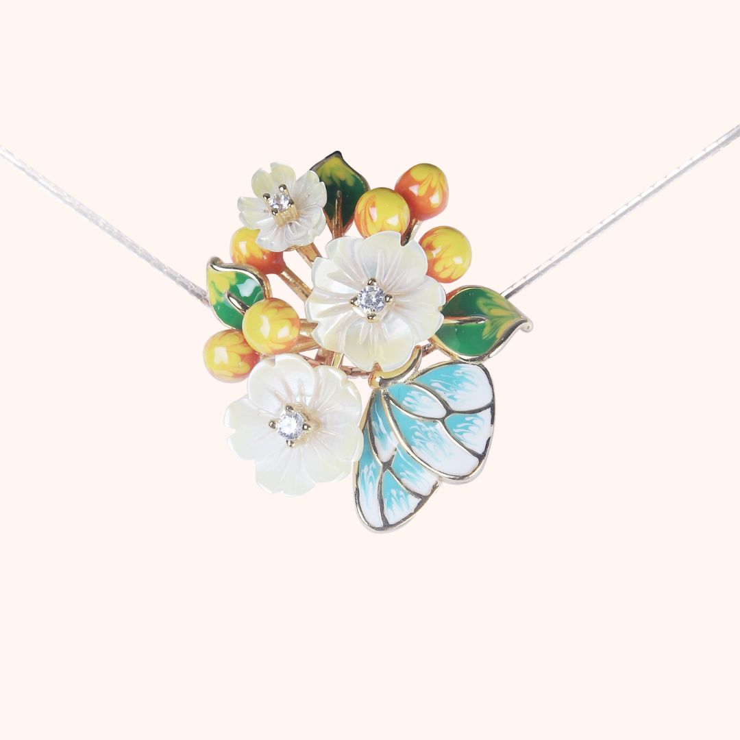 925 Sterling Silver Floral Bliss Enamel Pendant Set