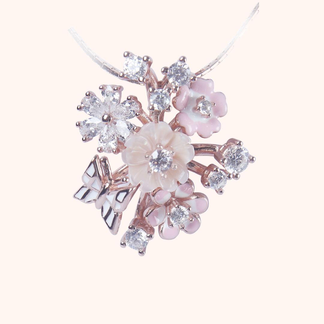 925 Sterling Silver Rose Petal & Crystal Pendant
