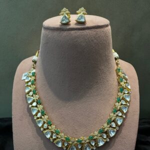 925 Sterling Silver Traditional Polki Emerald Set