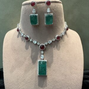 925 Sterling Silver Ruby Emerald Cubic Zirconia Set