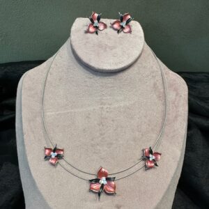 925 Sterling Silver Elegant Enamel Flower Set