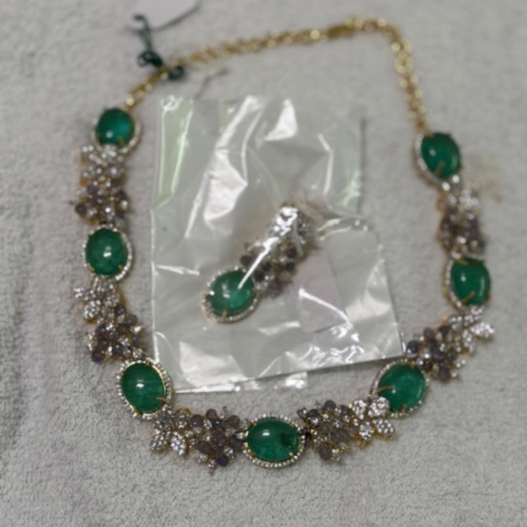 925 Sterling Silver Elegant Emerald Flower Set - Image 2